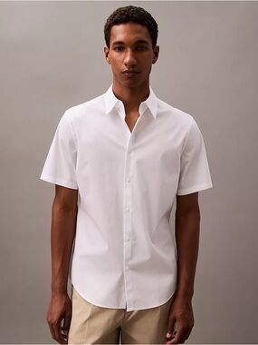 Calvin Klein | Cotton Stretch Slim Button-Down Shirt in White